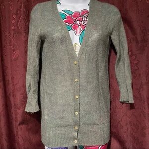 J Crew Gray Knit Button Up Sweater